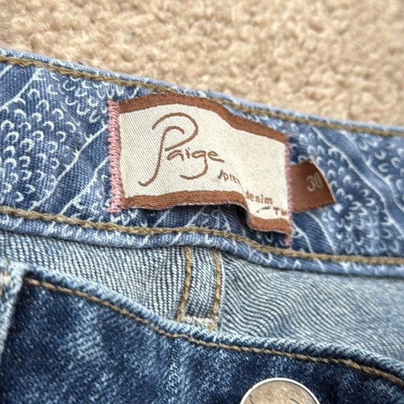 PAIGE Laurel Canyon Low Rise Bootcut Dark Wash Embroidered Jeans Size 30 HEMMED - Picture 6 of 8